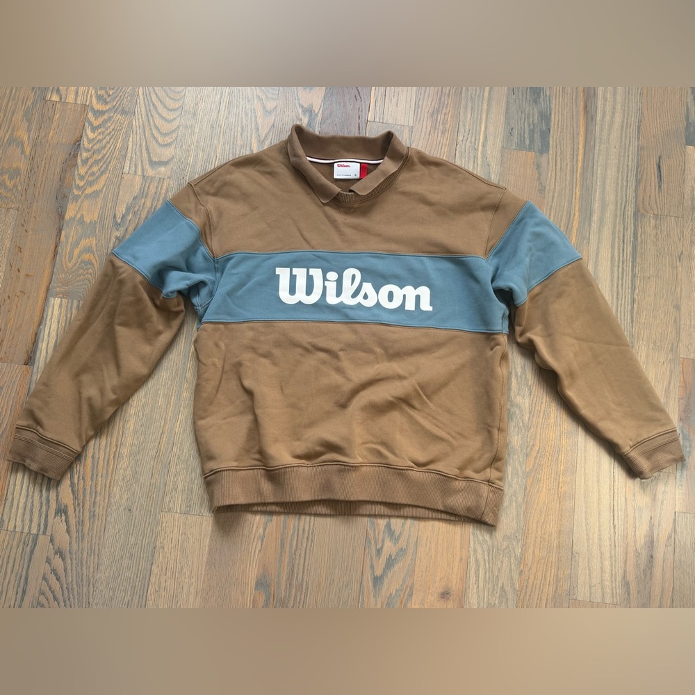 Wilson Men's Tan and Blue Sweatshirt will collar size S